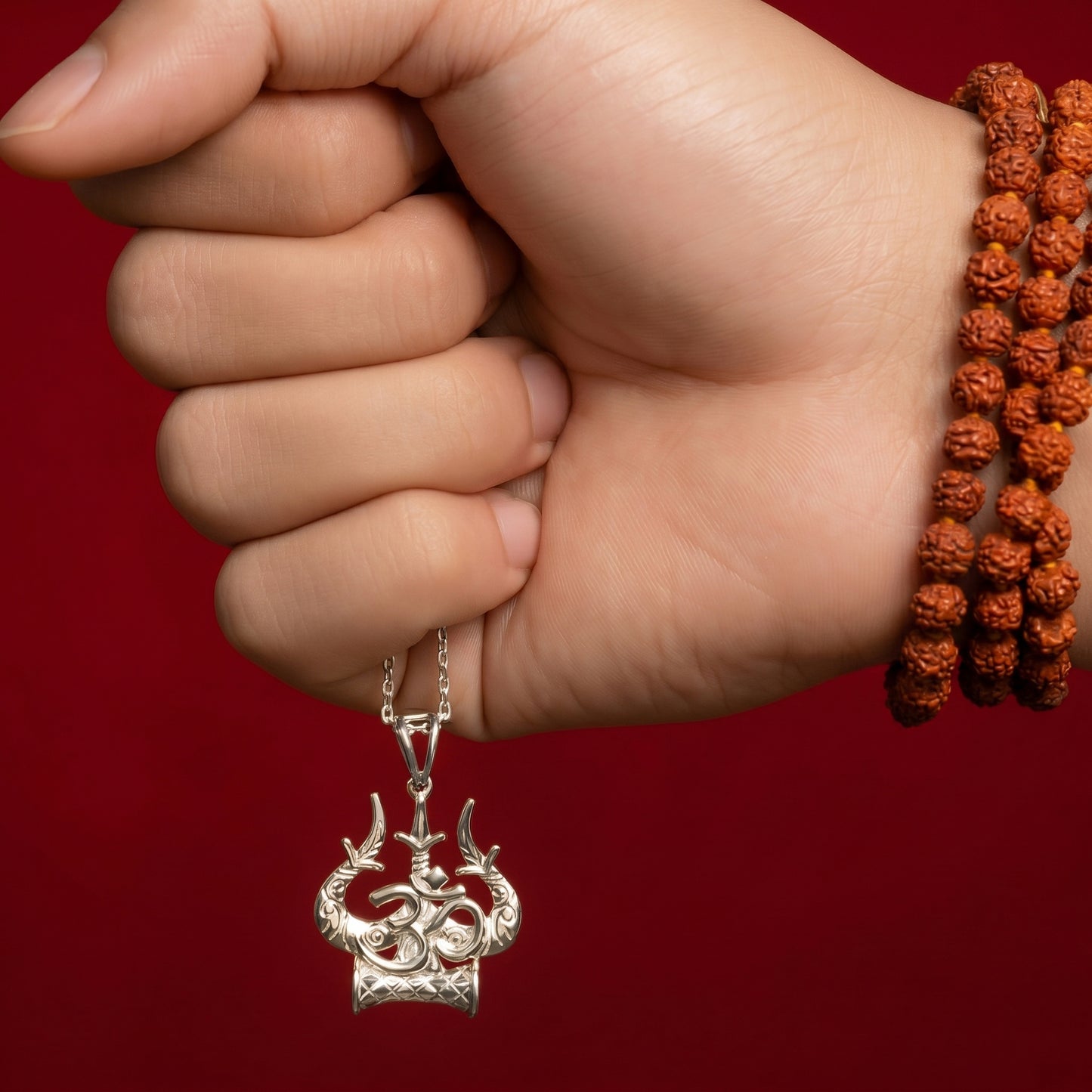Silver Pendant Om Trishul Damru Design
