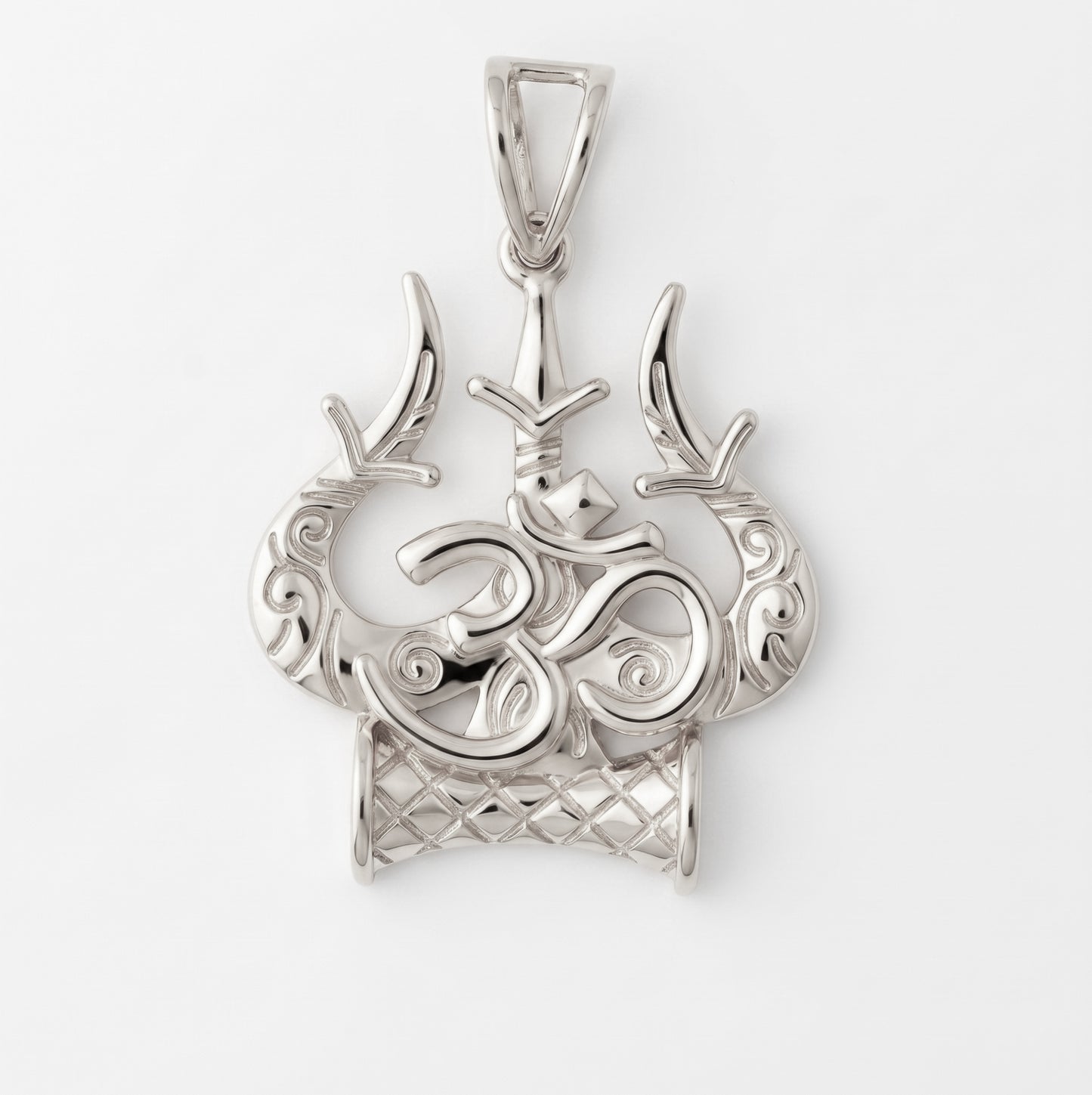 Silver Pendant Om Trishul Damru Design