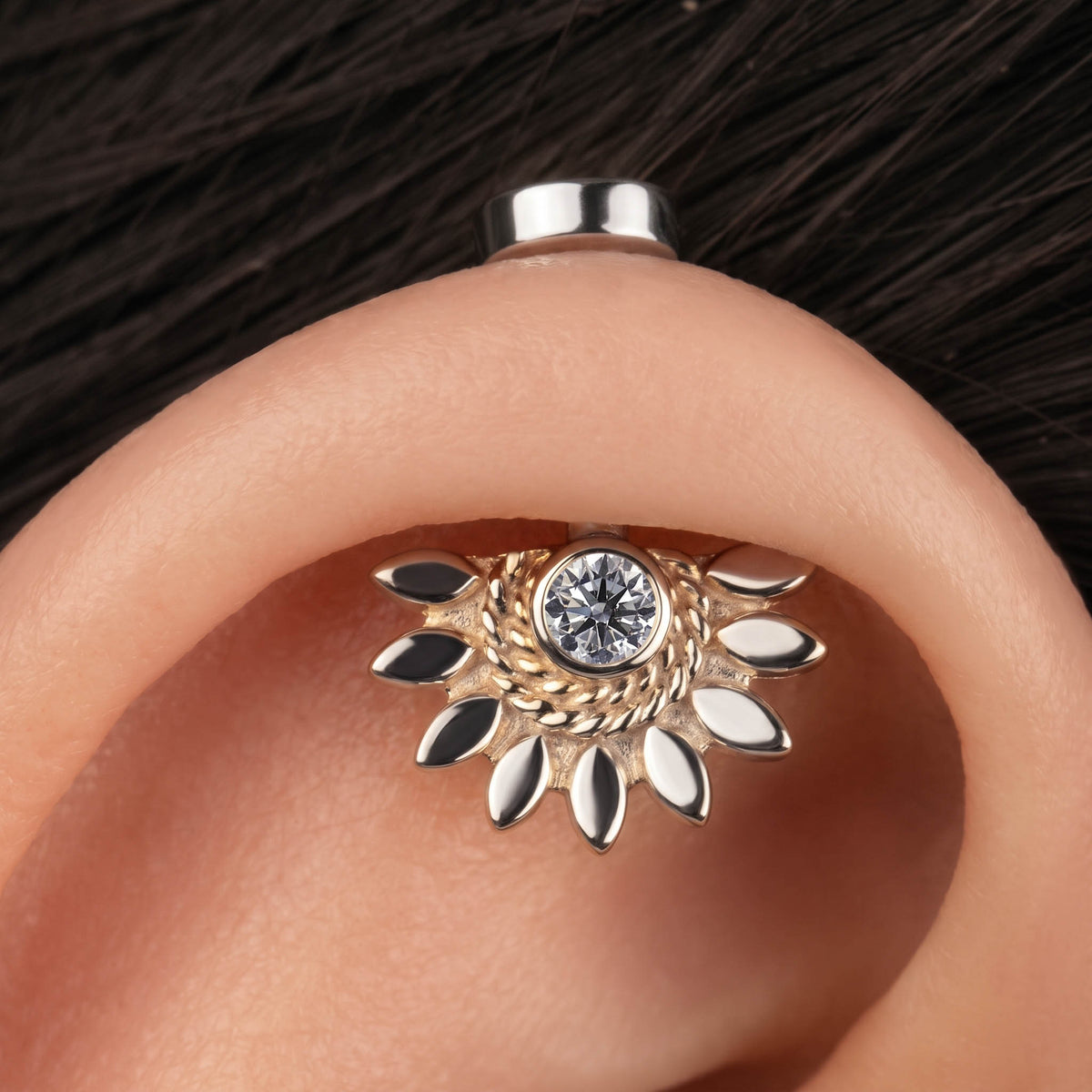 Silver Bugadi Sun Flat Top Diamond Design