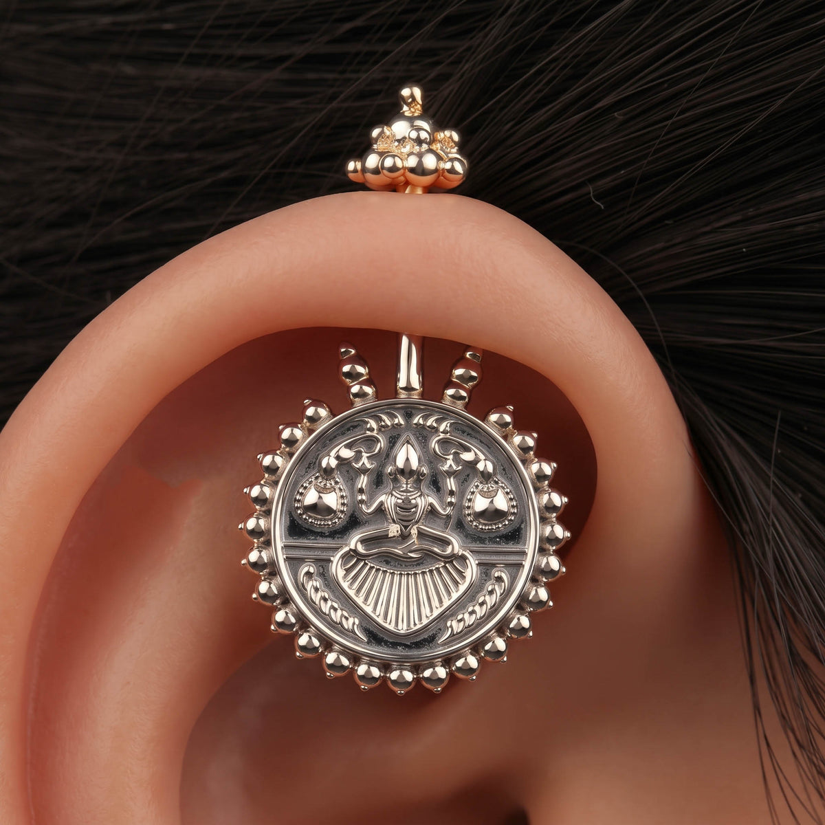 Silver Bugadi Laxmi Coin Gopuram Top Design