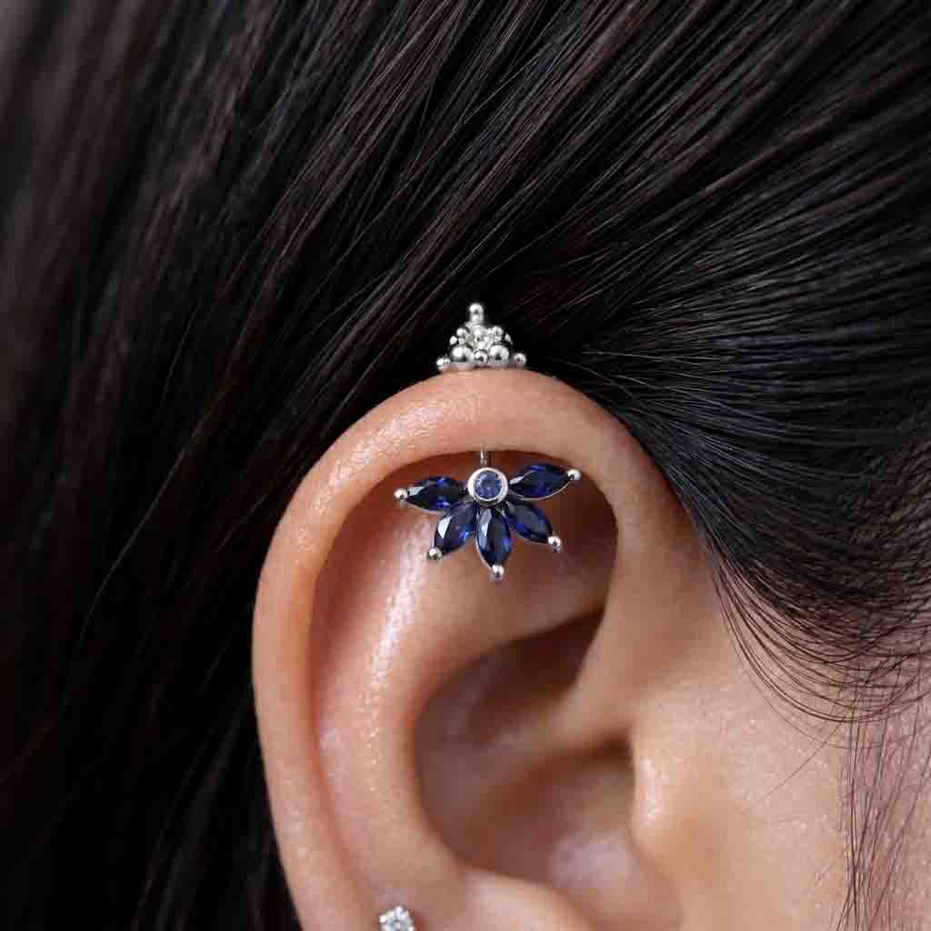 Silver Bugadi 5 Marquis Blue Stone Gopuram Top Diamond Design