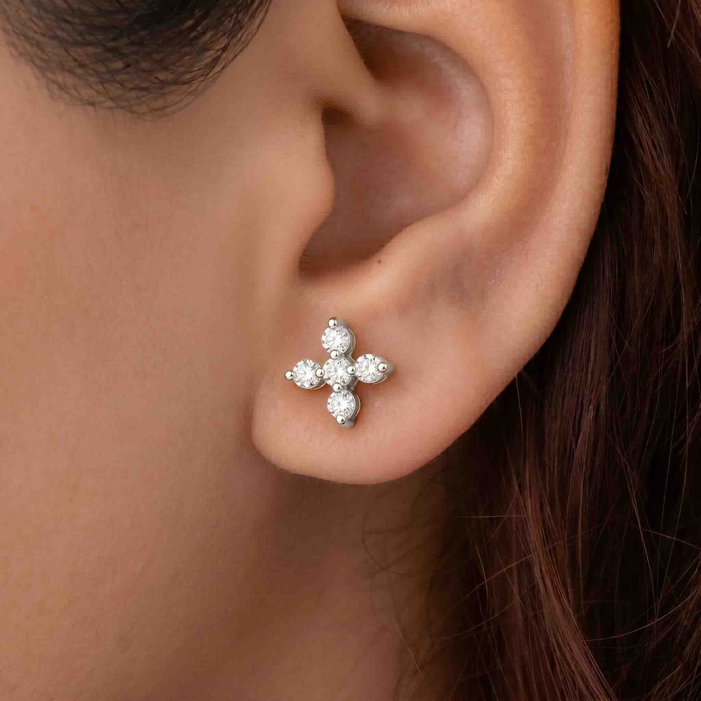 Silver Star Flower Ear Studs