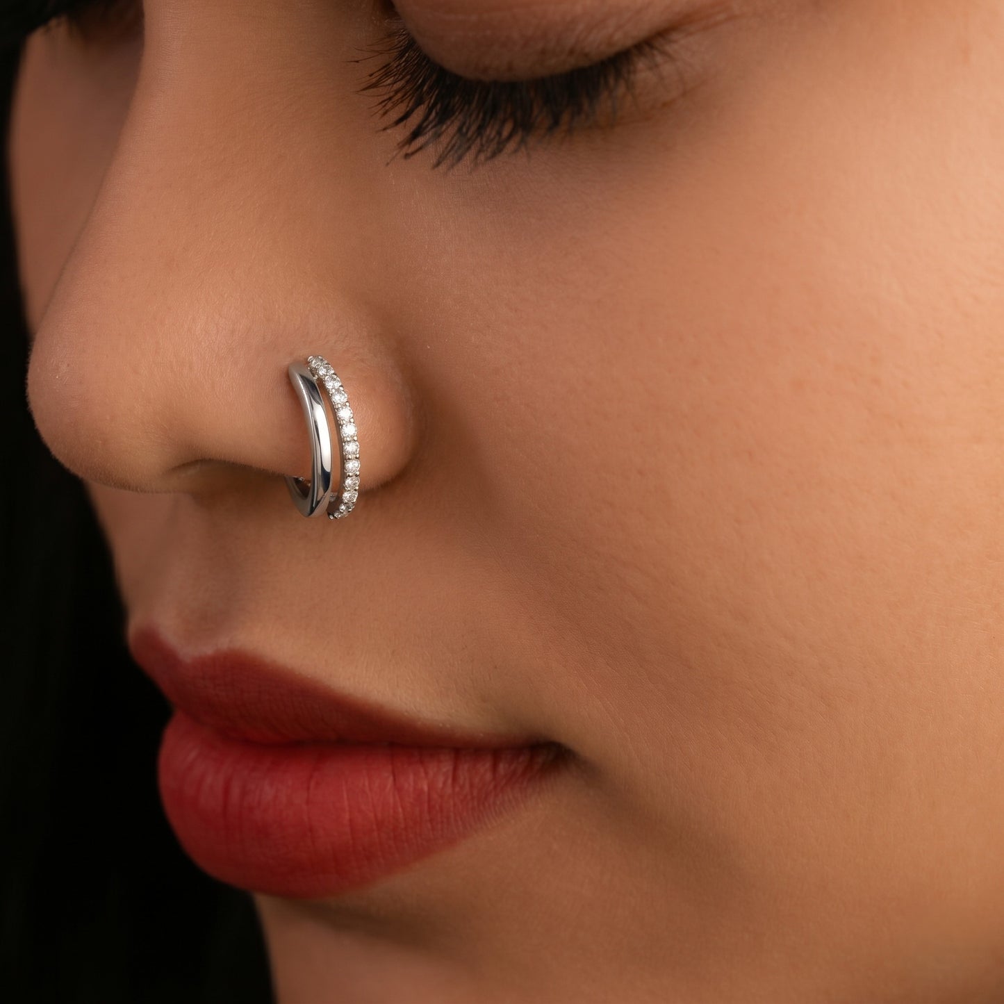 Silver Plain And Stone Set Nose Ring