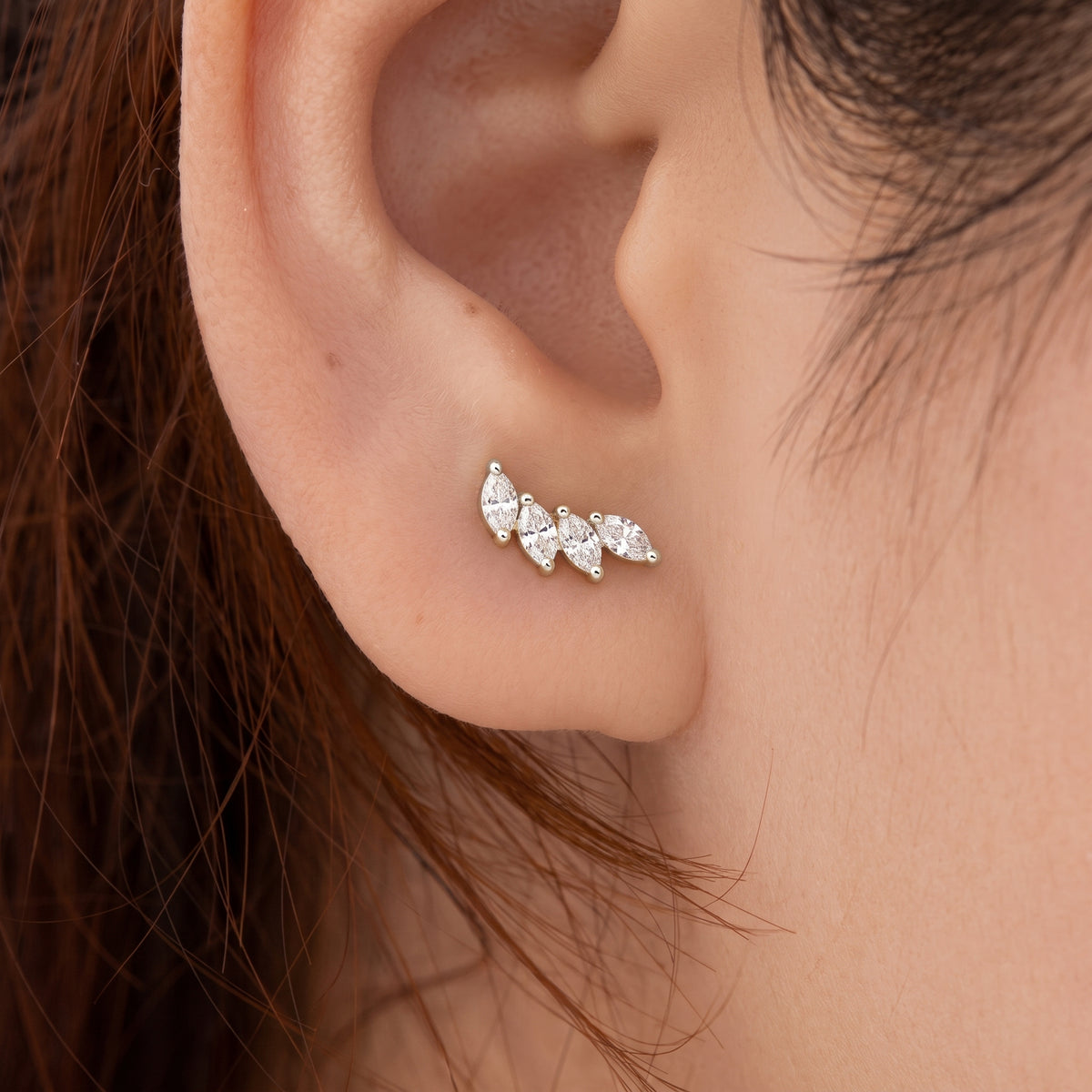 Silver Marquis Leaf Trace Stud Earrings