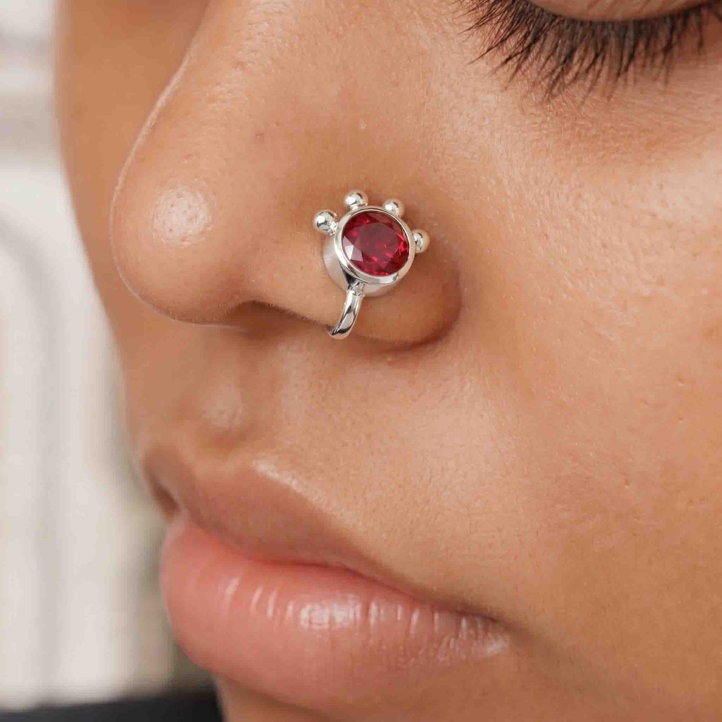 Silver Surkh  Clip-on Nose pin