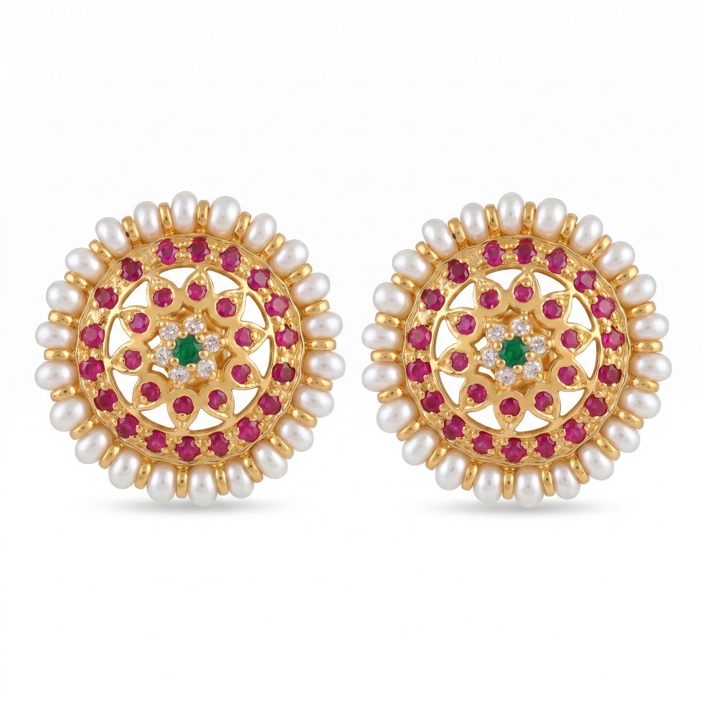 Silver Pearl Earring Mandala Stud
