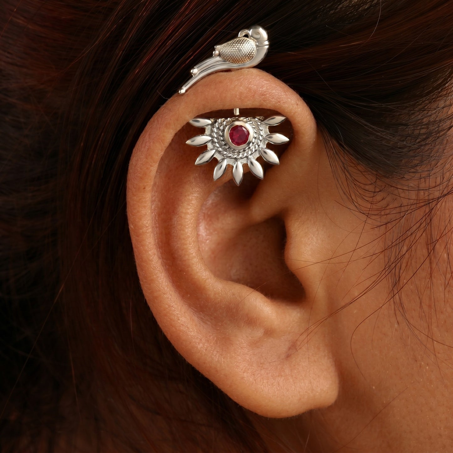 Ardh Bhanu 925 Silver Bugadi with Parrot top