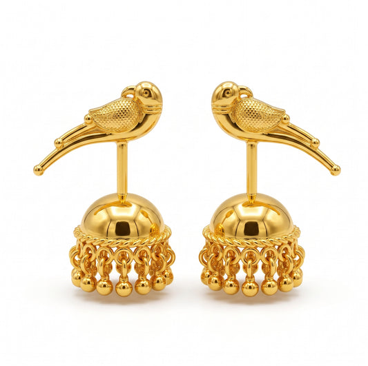 SILVER JHUMKA WITH PARROT TOP BUGADI