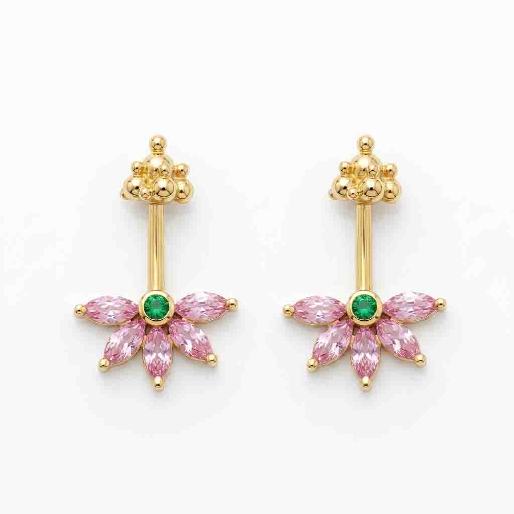 Silver Bugadi 5 Marquis Light Pink With MG Stone Gopuram Top Diamond Design