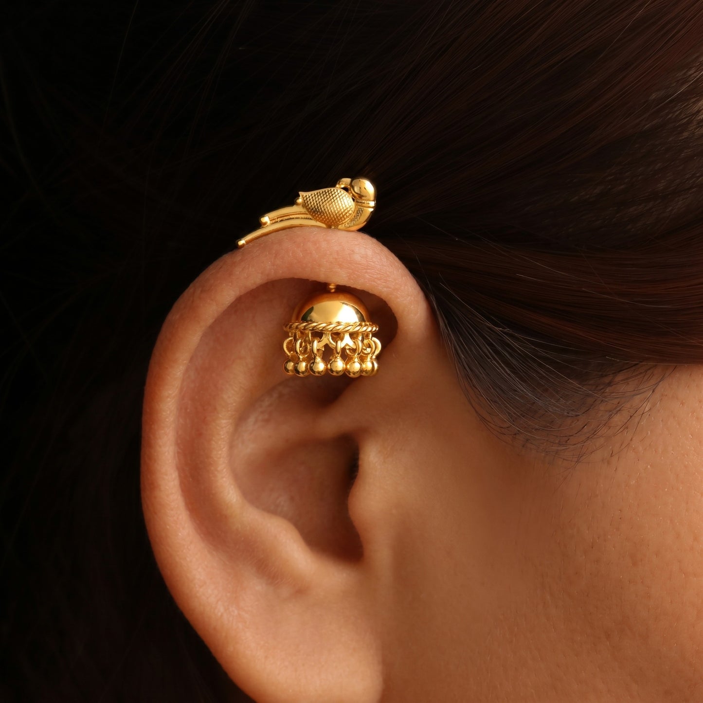 SILVER JHUMKA WITH PARROT TOP BUGADI