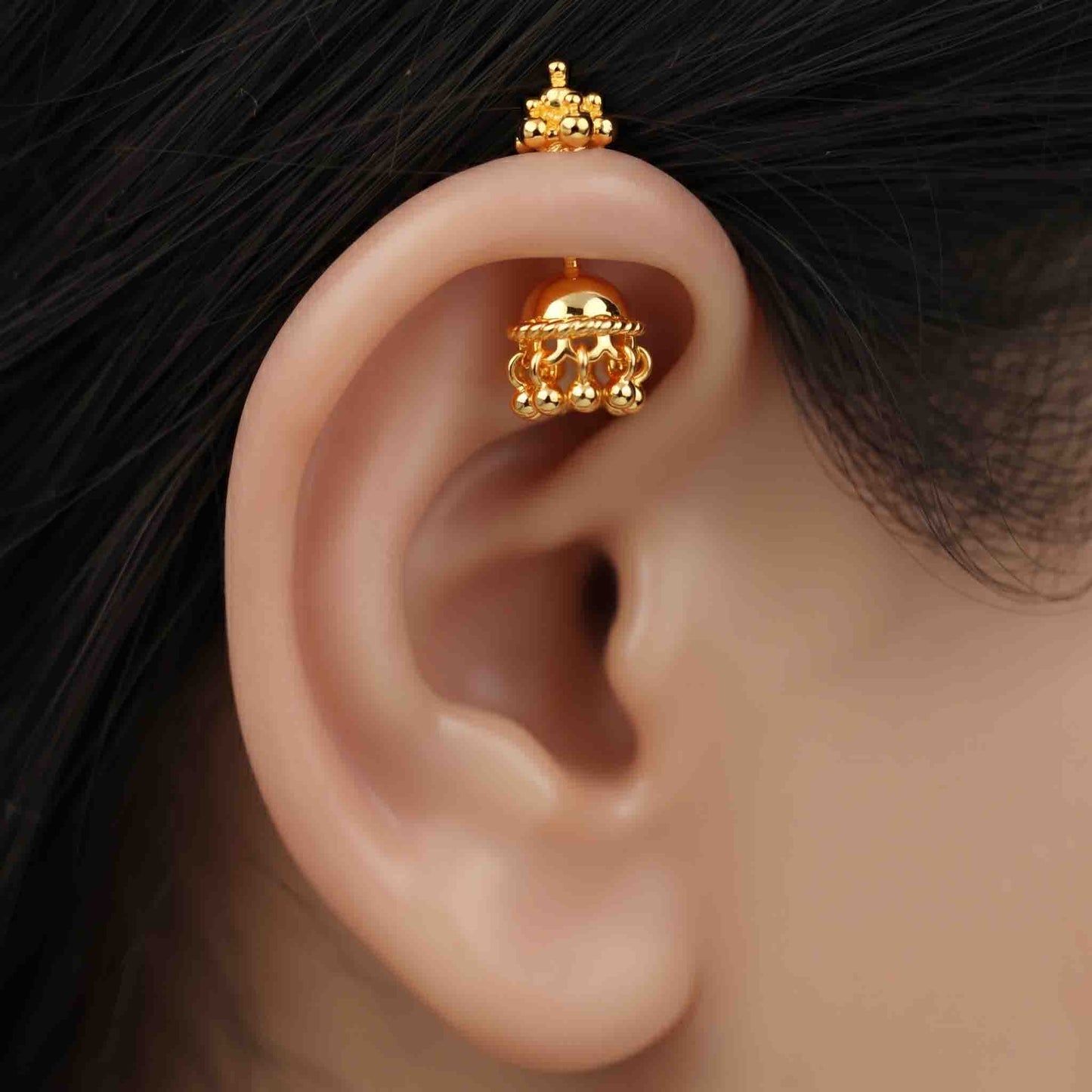 Silver Bugadi Jhumka Gopuram Top Gold Design
