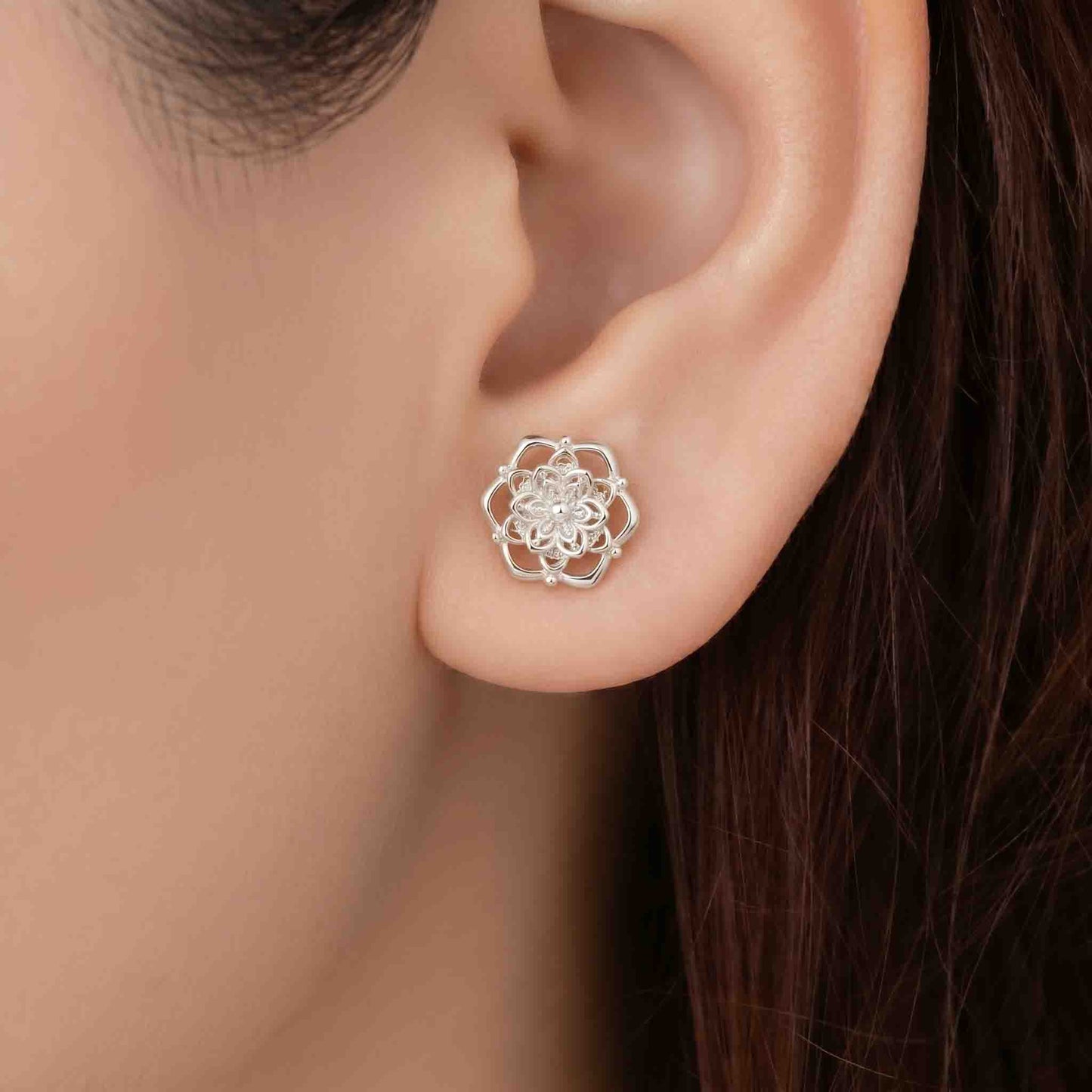 Silver Lace Rosette Earring