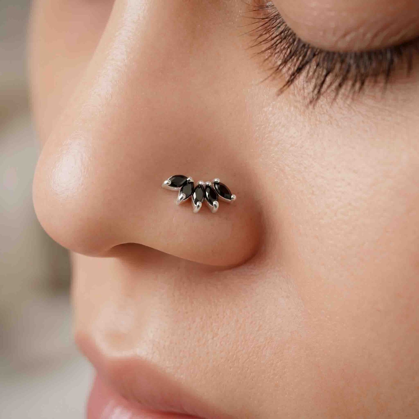Silver Black Marquise Nosepin