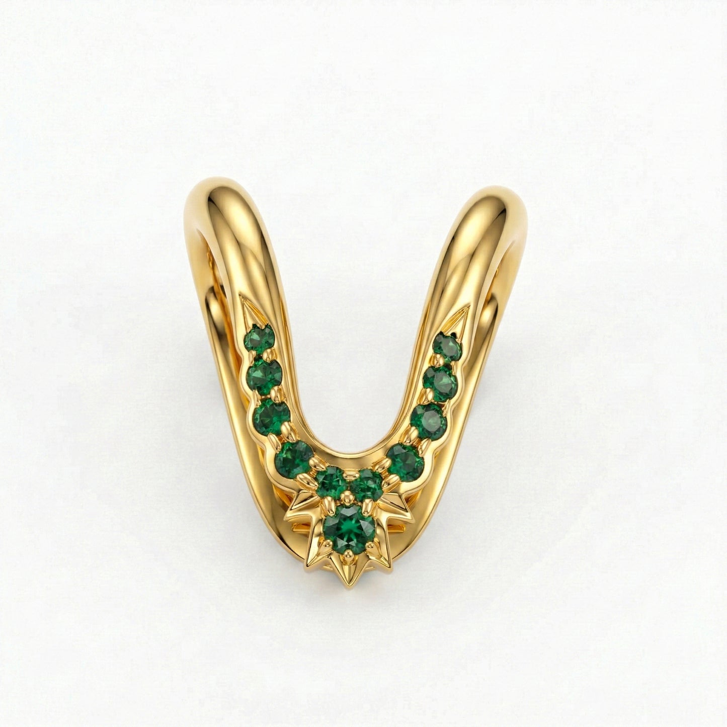 Silver Emerald Stone V Ring