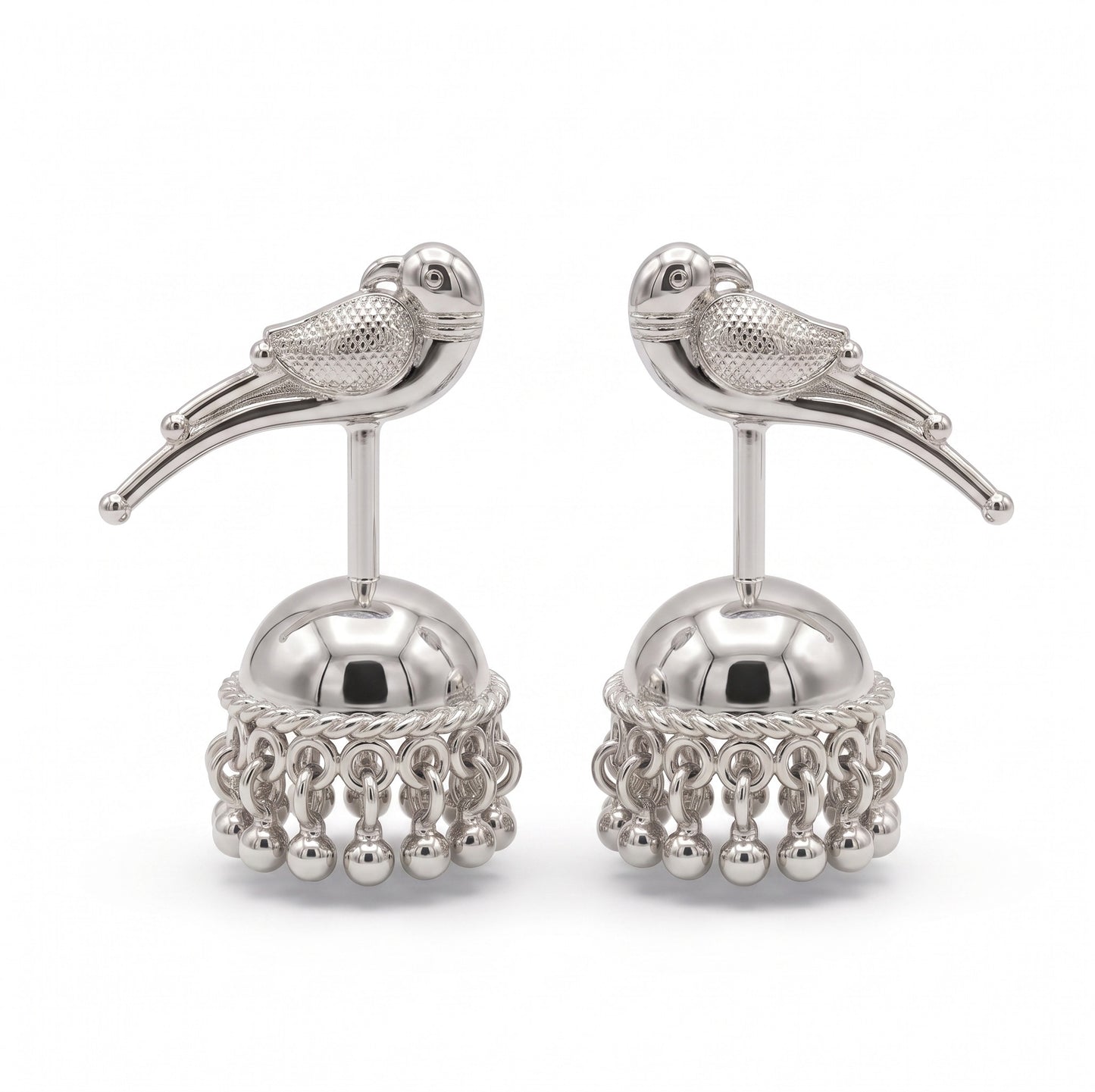 SILVER JHUMKA WITH PARROT TOP BUGADI