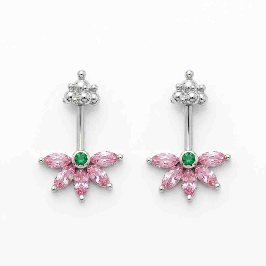 Silver Bugadi 5 Marquis Light Pink With MG Stone Gopuram Top Diamond Design