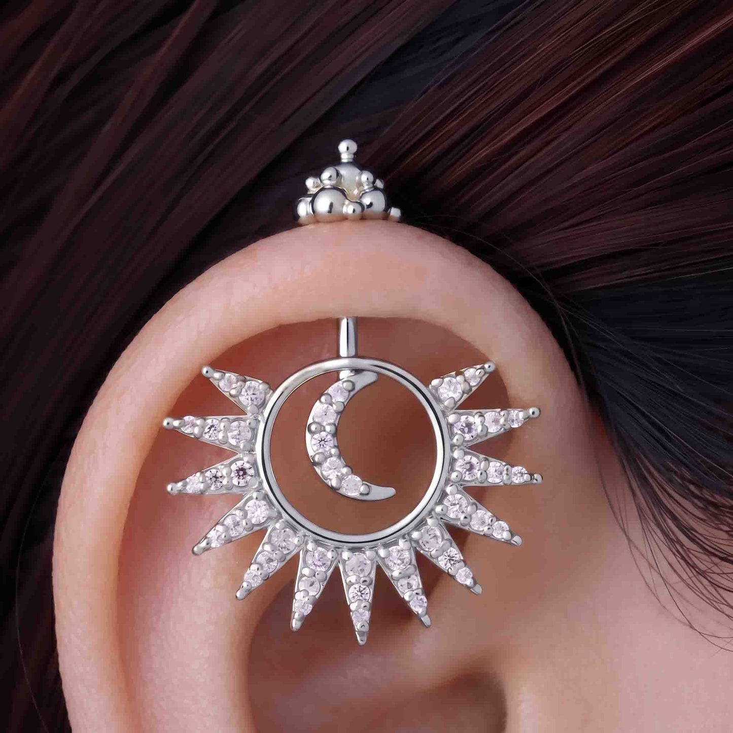 Silver Bugadi Celestial Moon Kalash Top Diamond Design With Sunburst Jacket