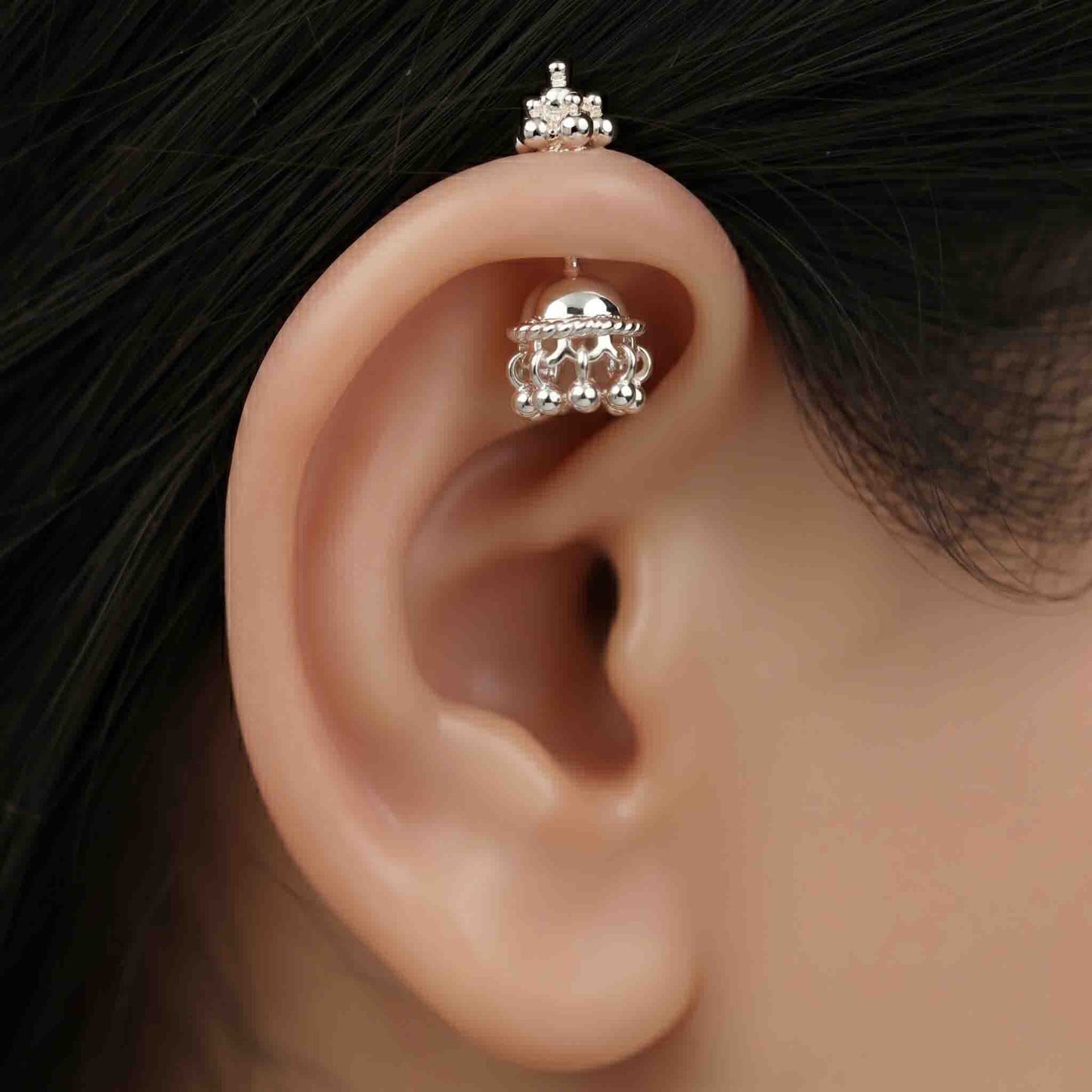 Silver Bugadi Jhumka Gopuram Top Gold Design