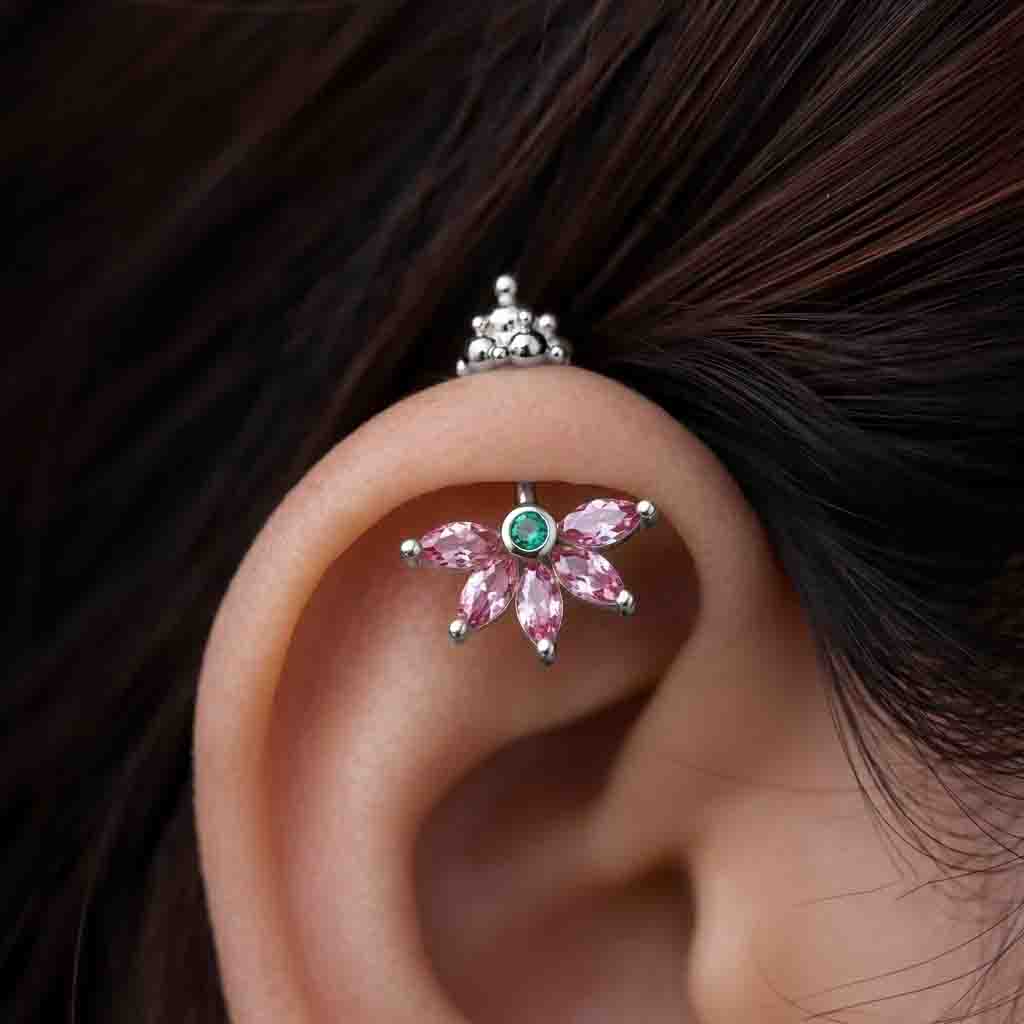 Silver Bugadi 5 Marquis Light Pink With MG Stone Gopuram Top Diamond Design