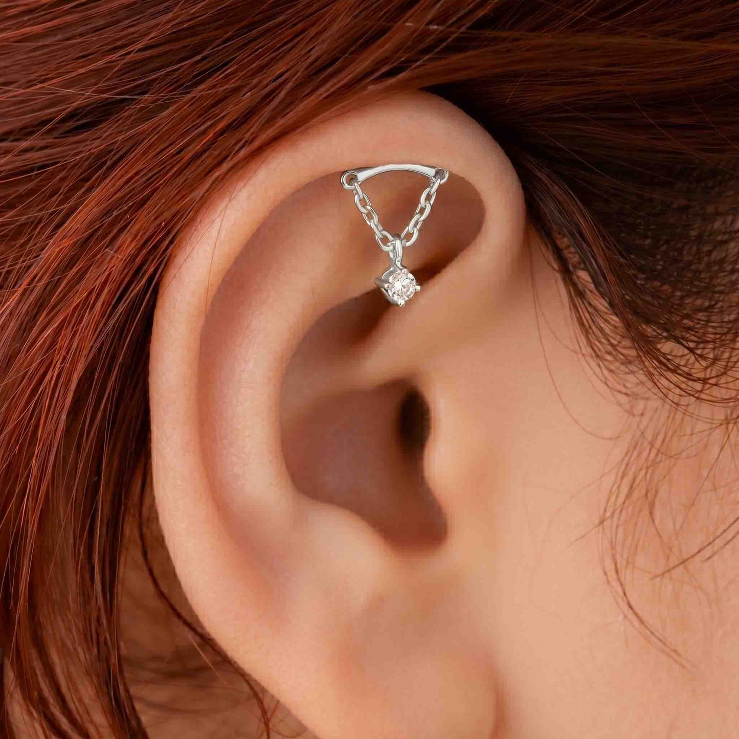 Silver V Chain hanging stone Bugadi with Flat Top