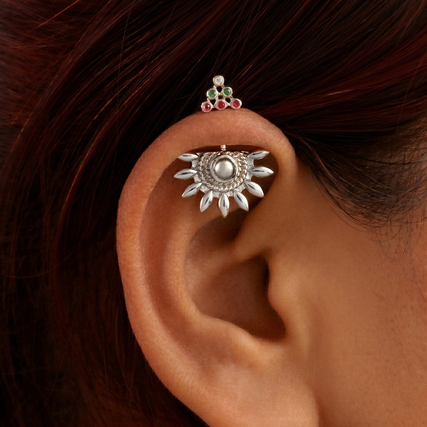 Ardh Bhanu 925 Silver Bugadi with Six Stone Triangle top