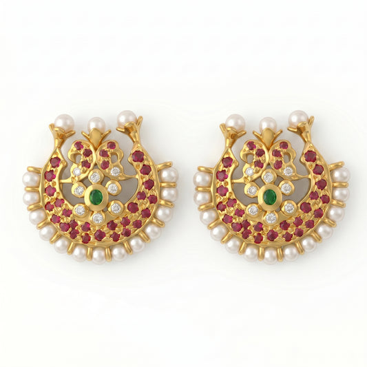 Silver Earring Surya Stud Pearl Design