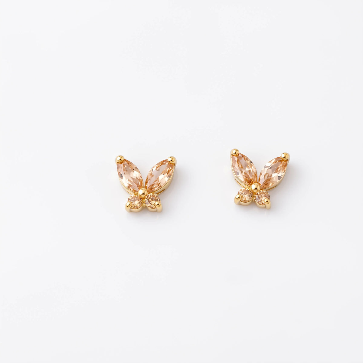 Silver Marquis Butterfly champagne Stone Stud Earrings
