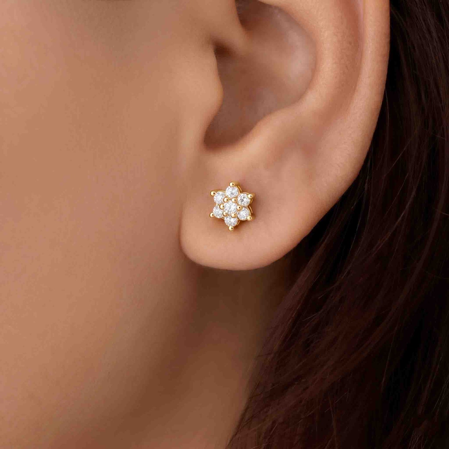 Silver Stone Set Flower Ear Studs