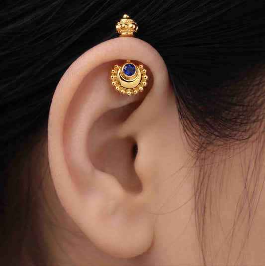 Silver Bugadi Circle Moon Gada Top Sapphire Blue Design