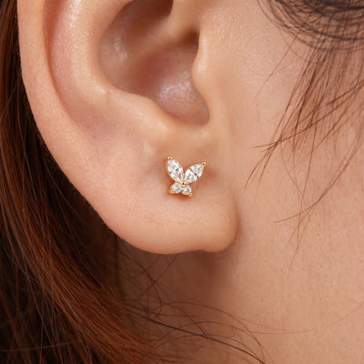Silver Marquis Butterfly Stud Earrings