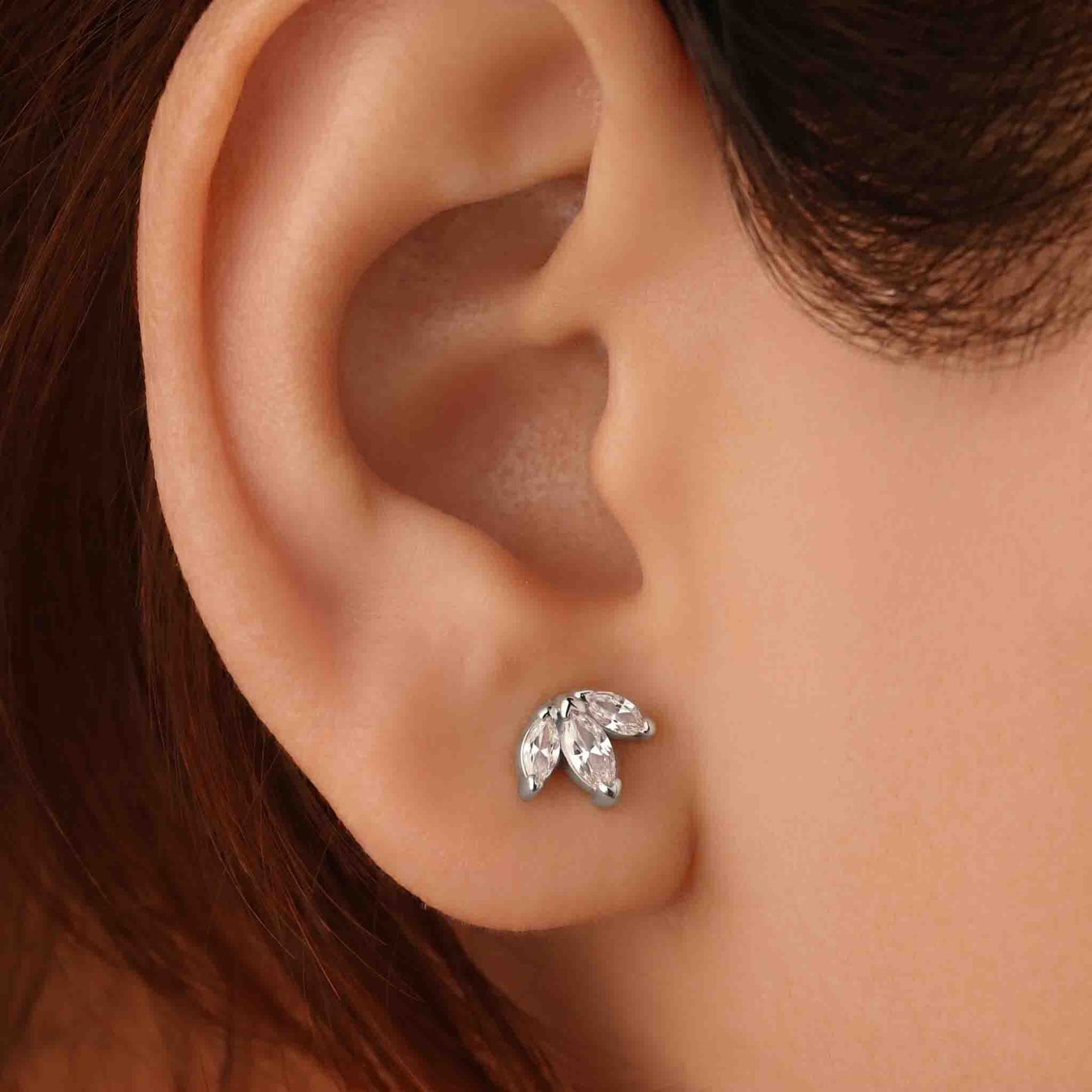 Silver 3 Marquise  Stone Earring