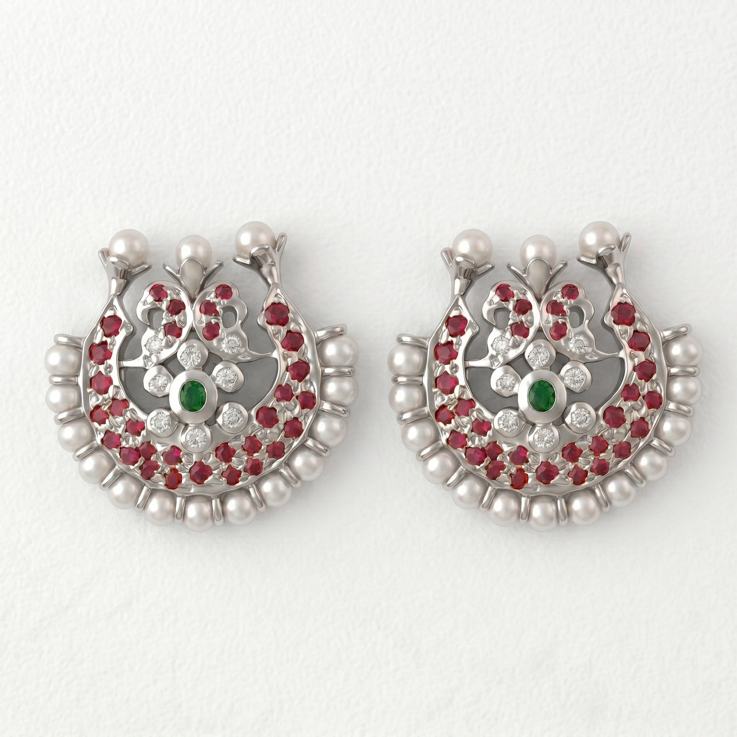 Silver Earring Surya Stud Pearl Design