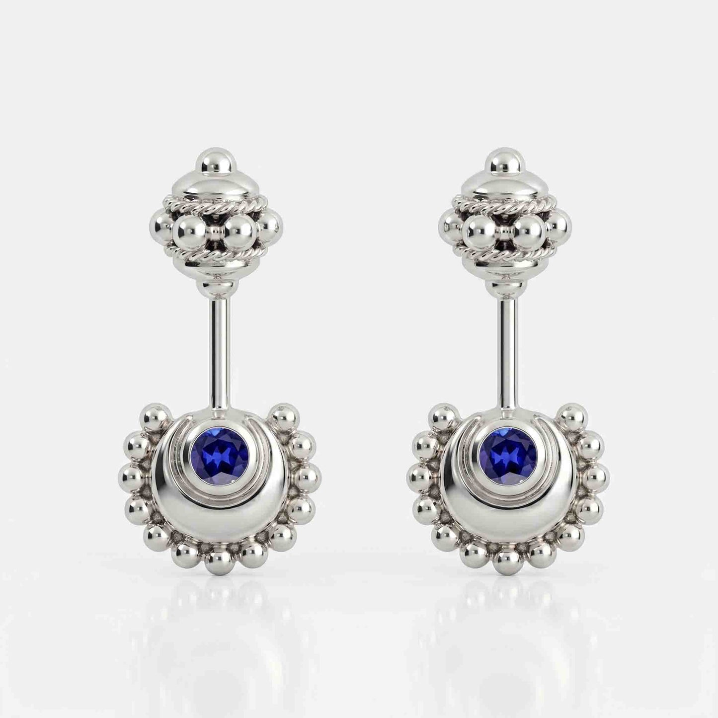 Silver Bugadi Circle Moon Gada Top Sapphire Blue Design