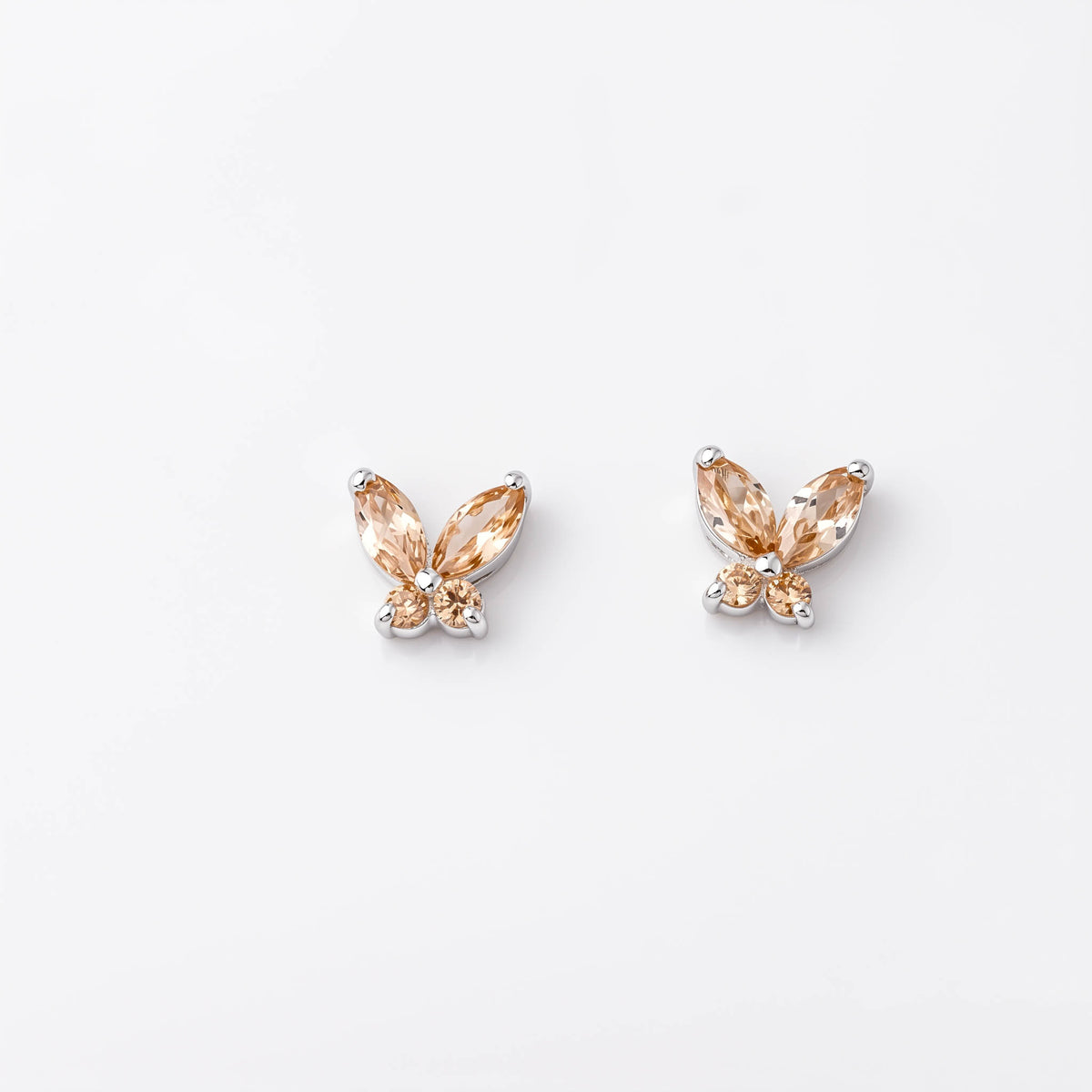 Silver Marquis Butterfly champagne Stone Stud Earrings