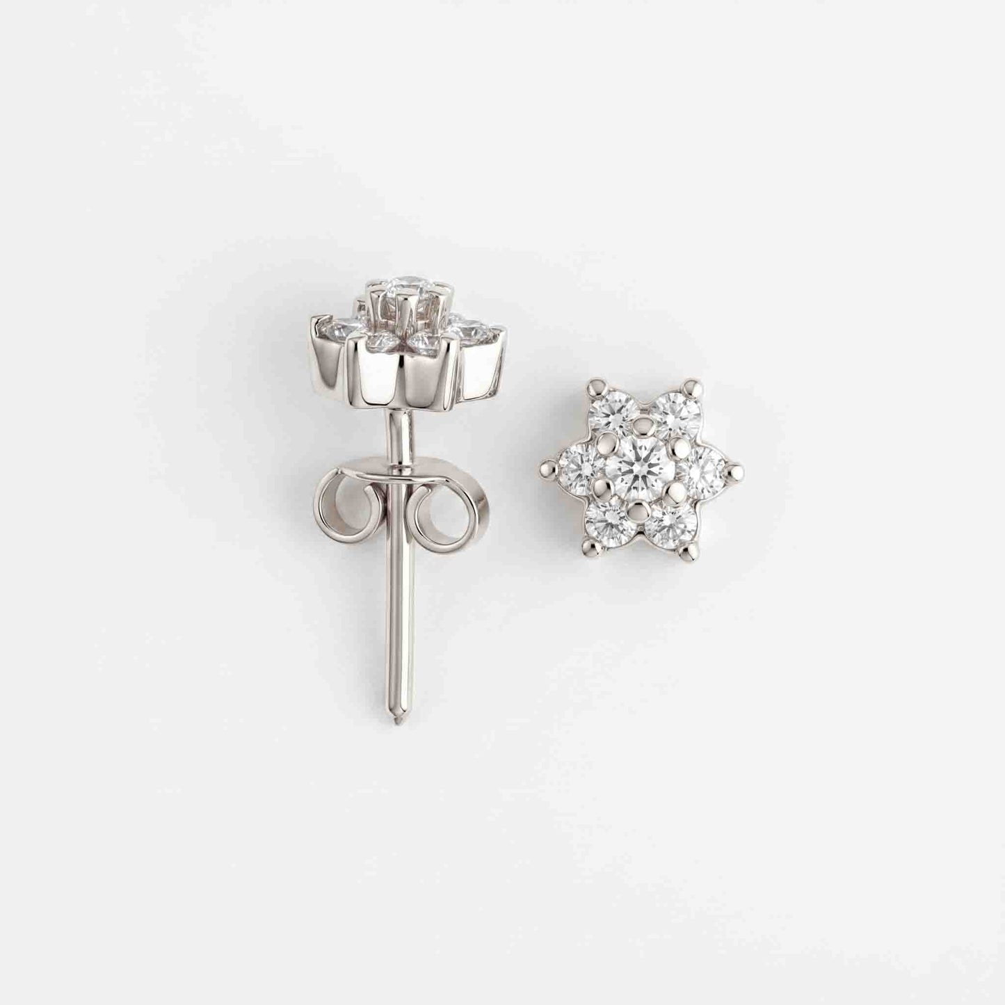 Silver Stone Set Flower Ear Studs