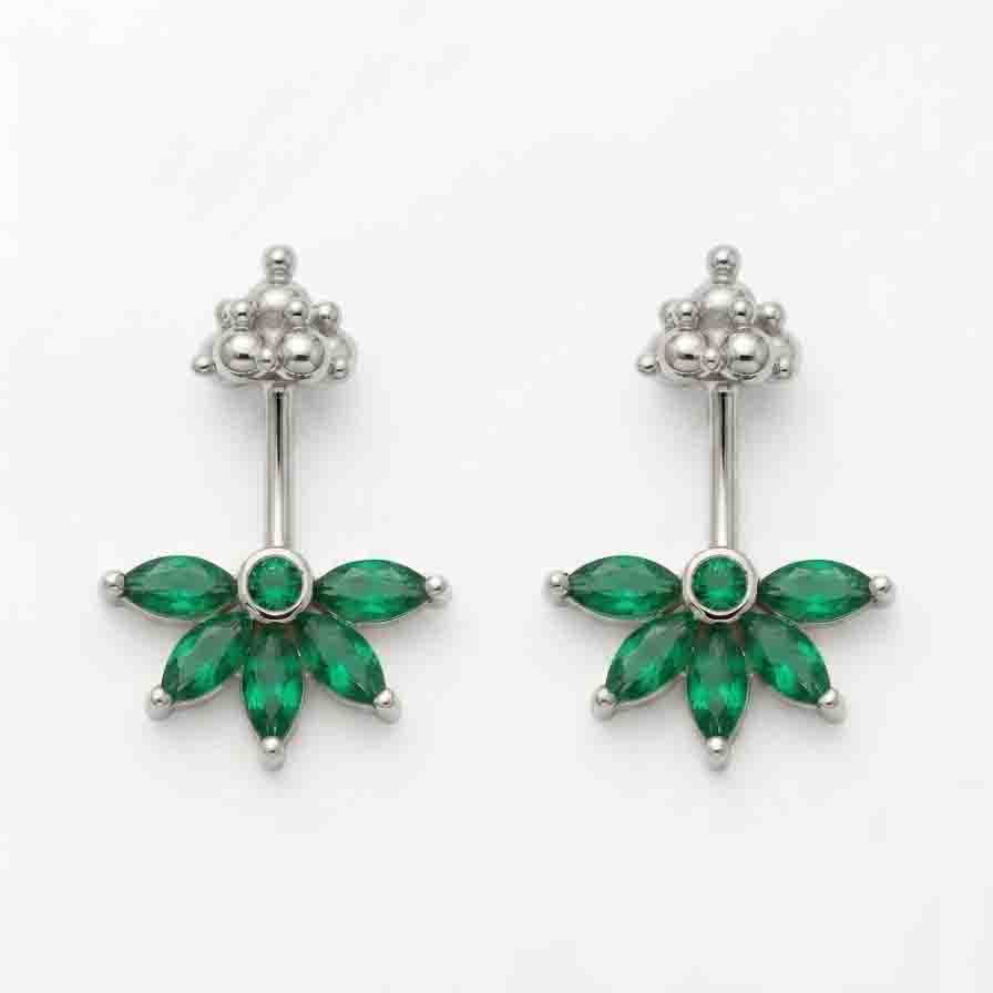 Silver Bugadi 5 Marquis Green Stone Gopuram Top Diamond Design