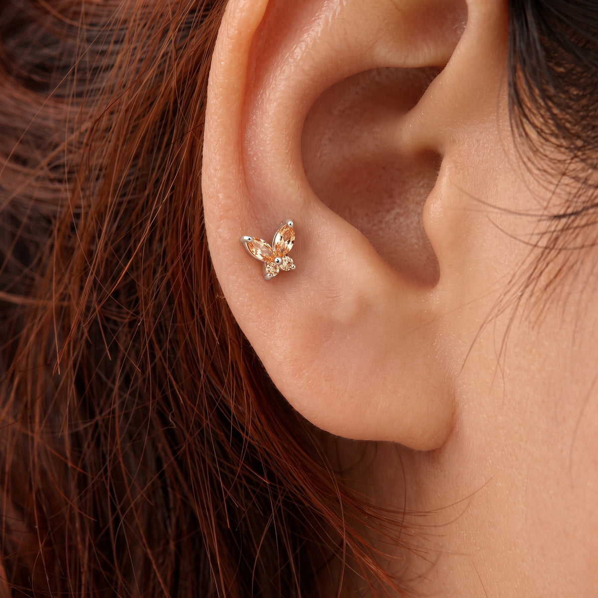 Silver Marquis Butterfly champagne Stone Stud Earrings