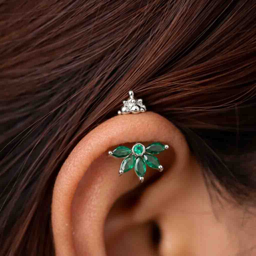 Silver Bugadi 5 Marquis Green Stone Gopuram Top Diamond Design