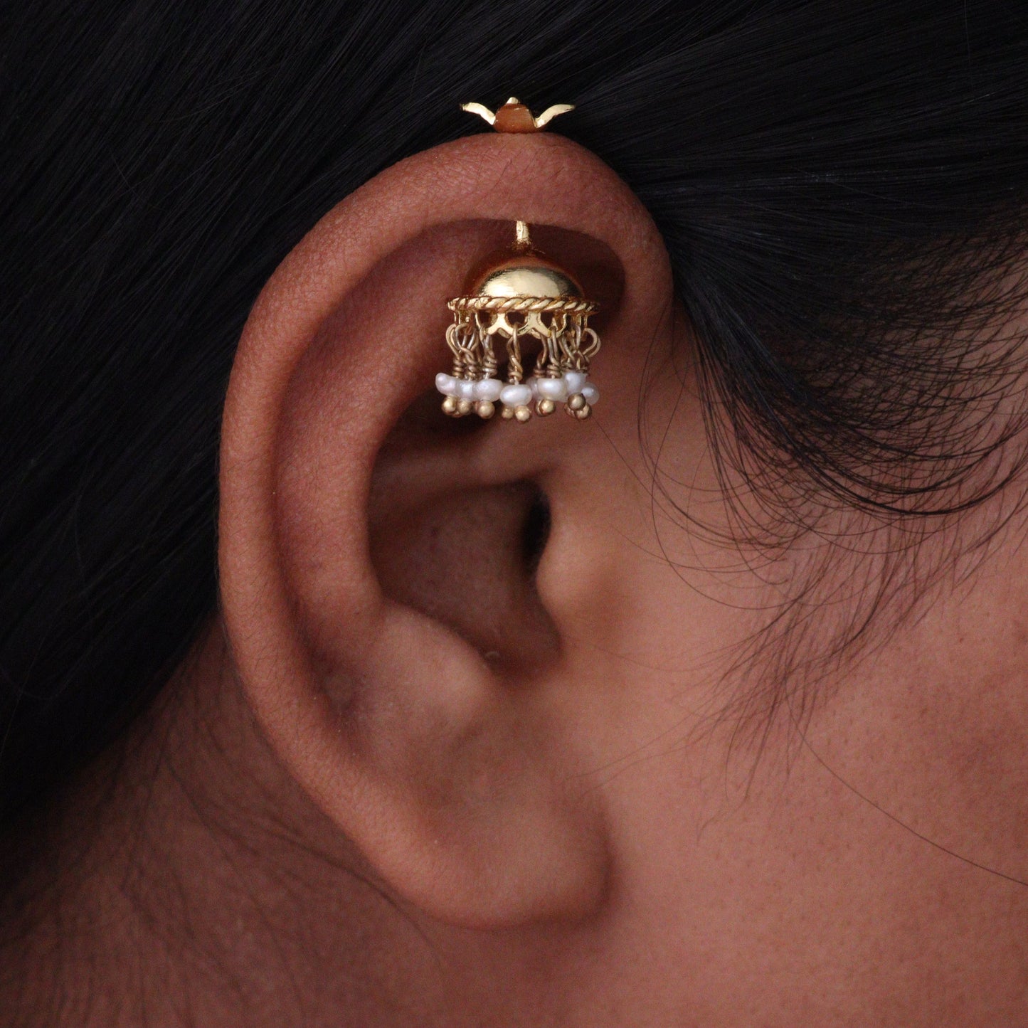 SILVER JHUMKA WITH PEARLS GOLD BUGADI
