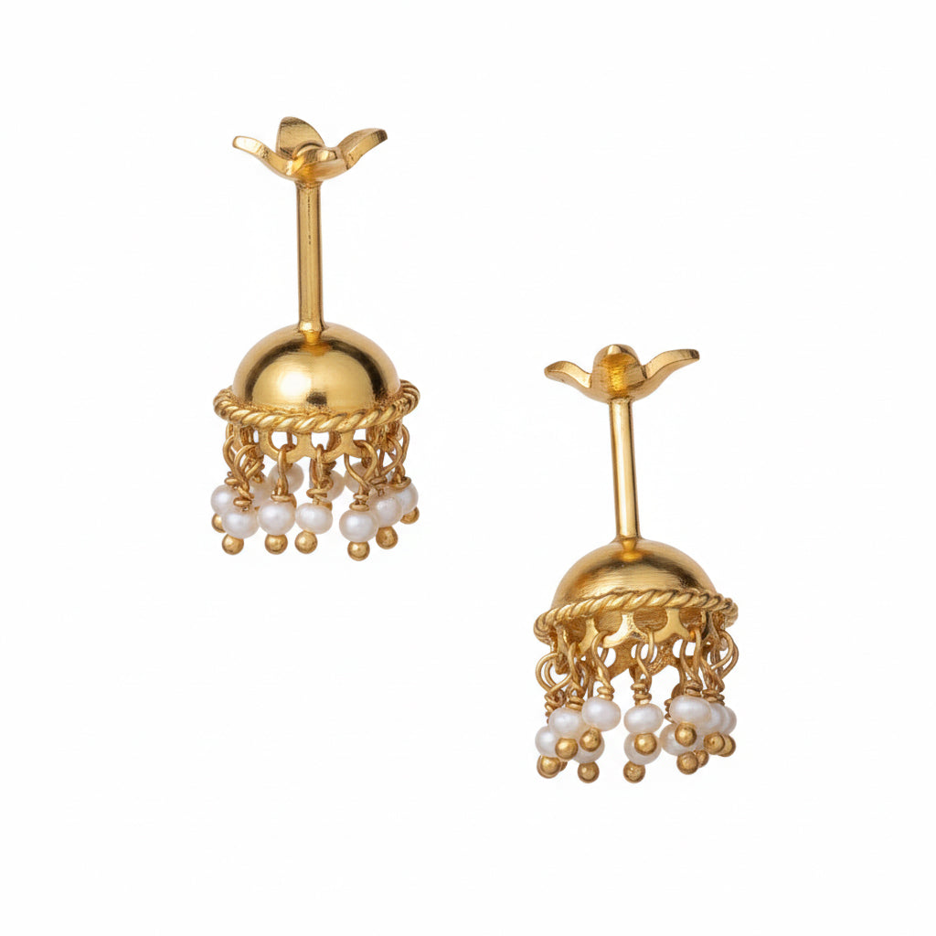 SILVER JHUMKA WITH PEARLS GOLD BUGADI