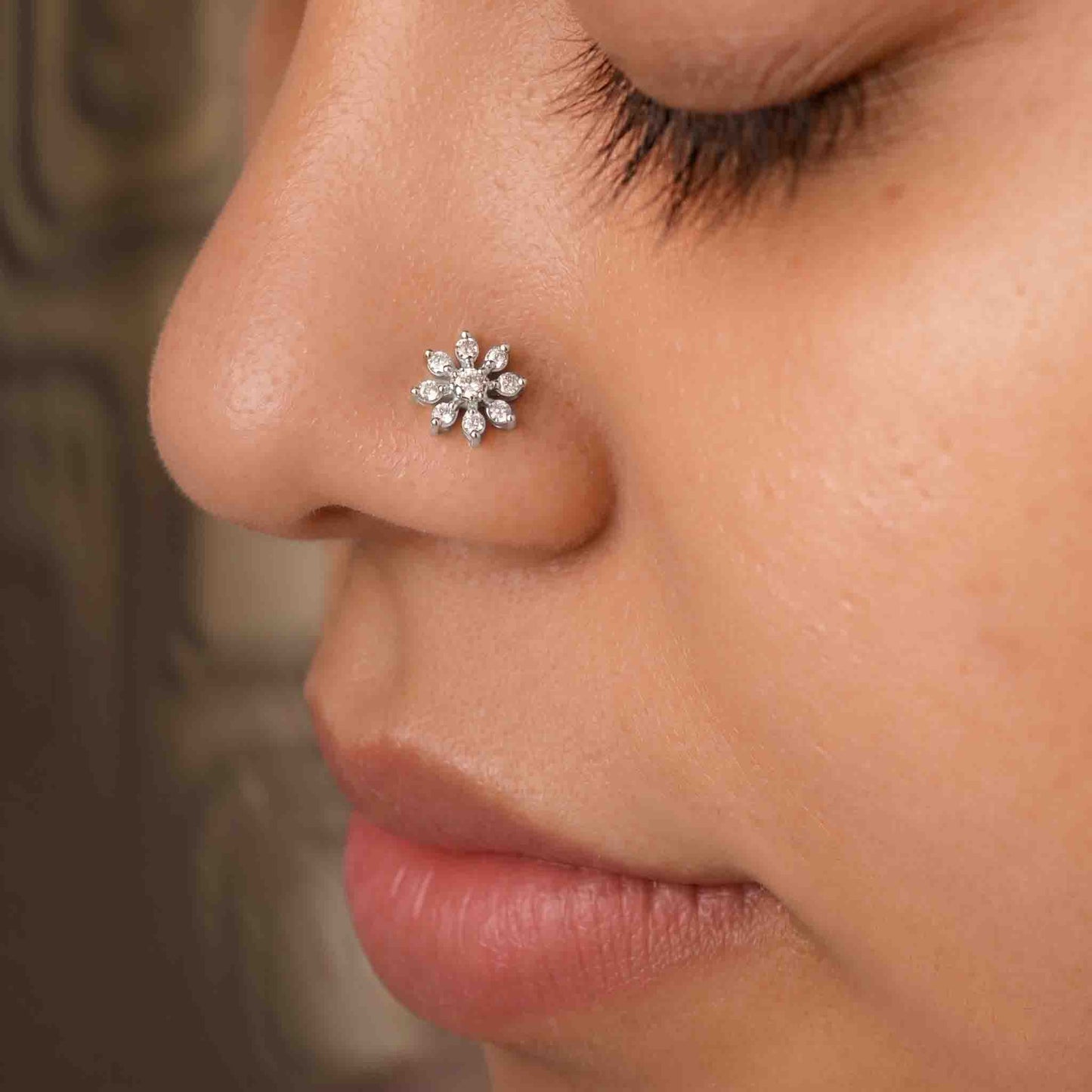 Silver 9 Stone Flower Nose pin