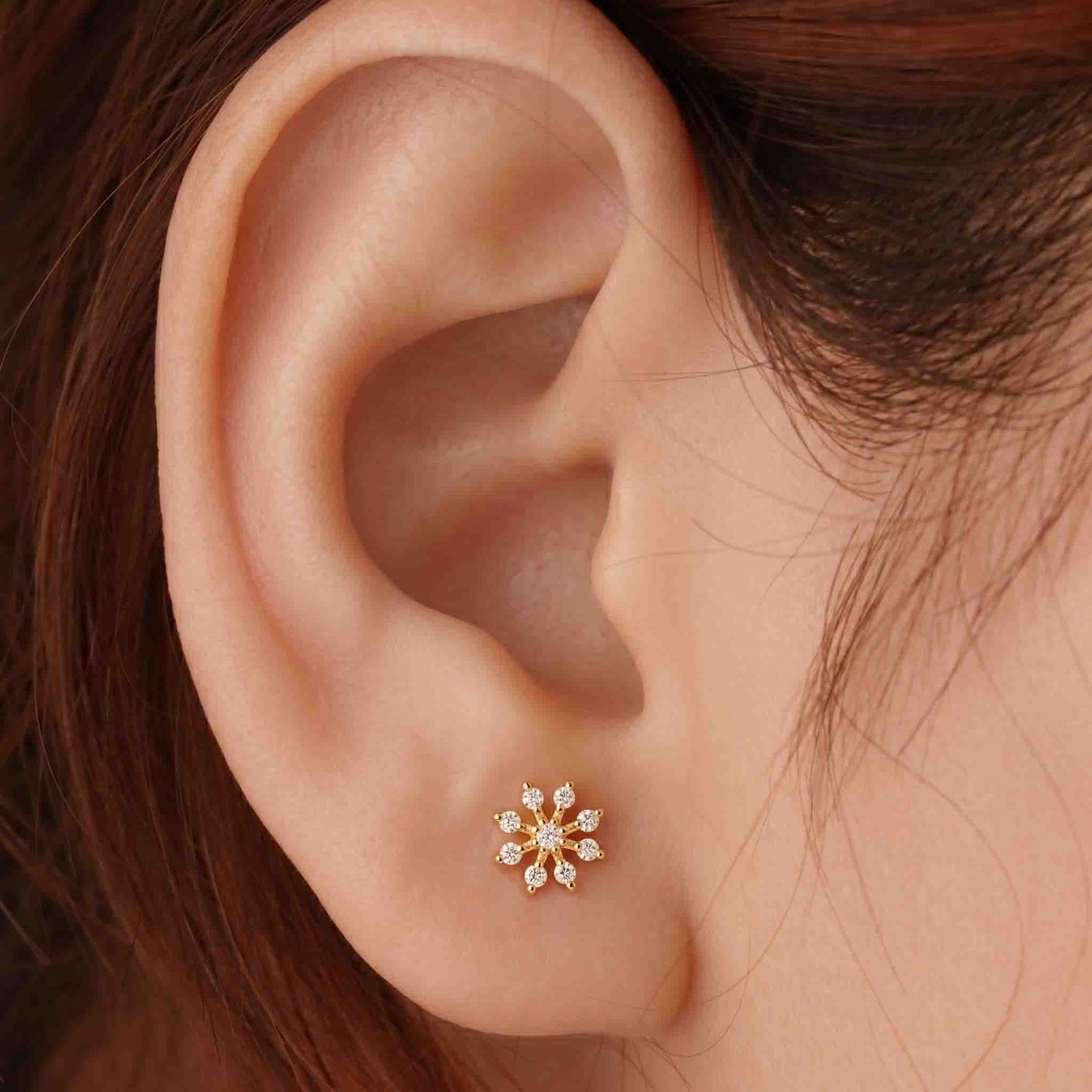 Silver 9 Stone Flower Earring
