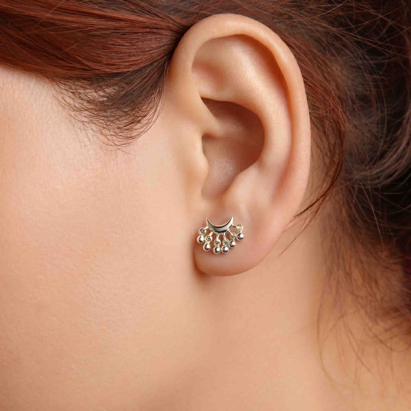 Silver Melting Moon Earring