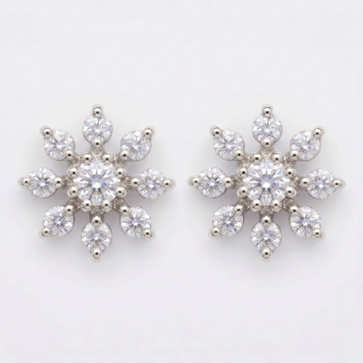 Silver 9 Stone Flower Earring
