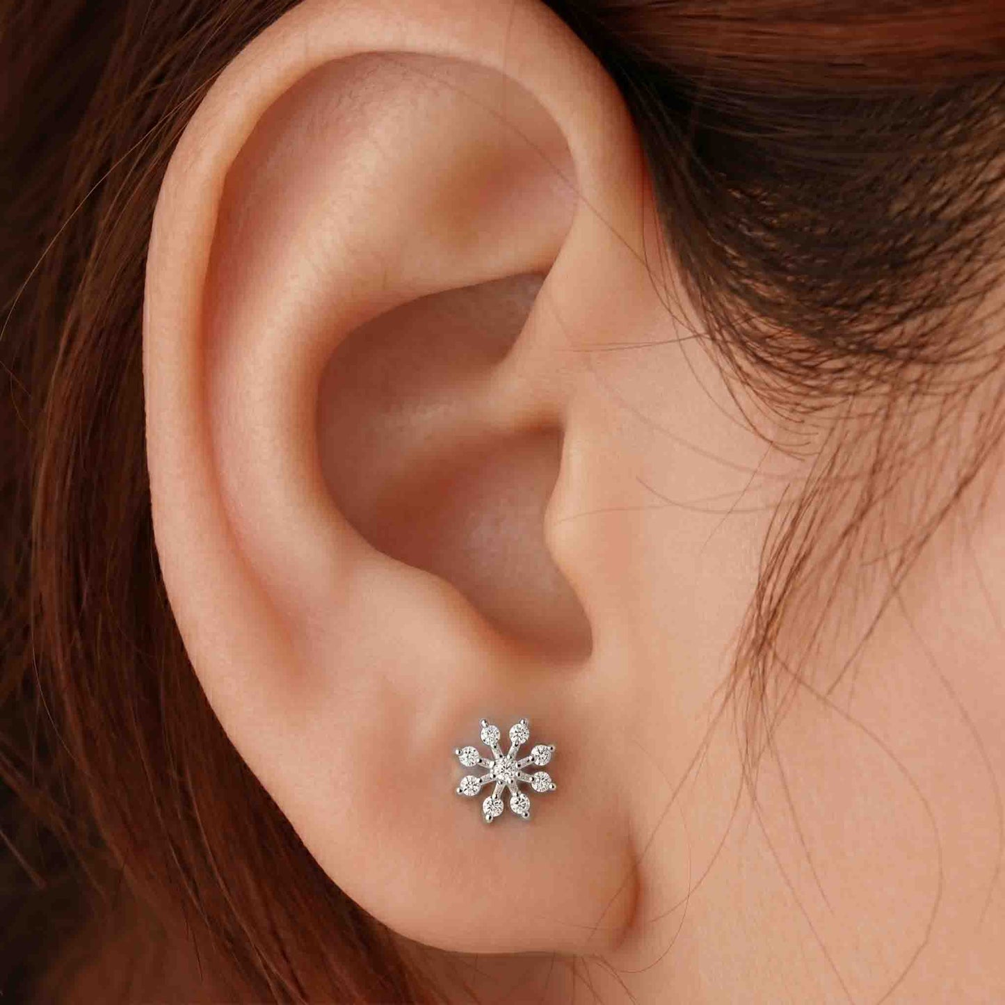 Silver 9 Stone Flower Earring