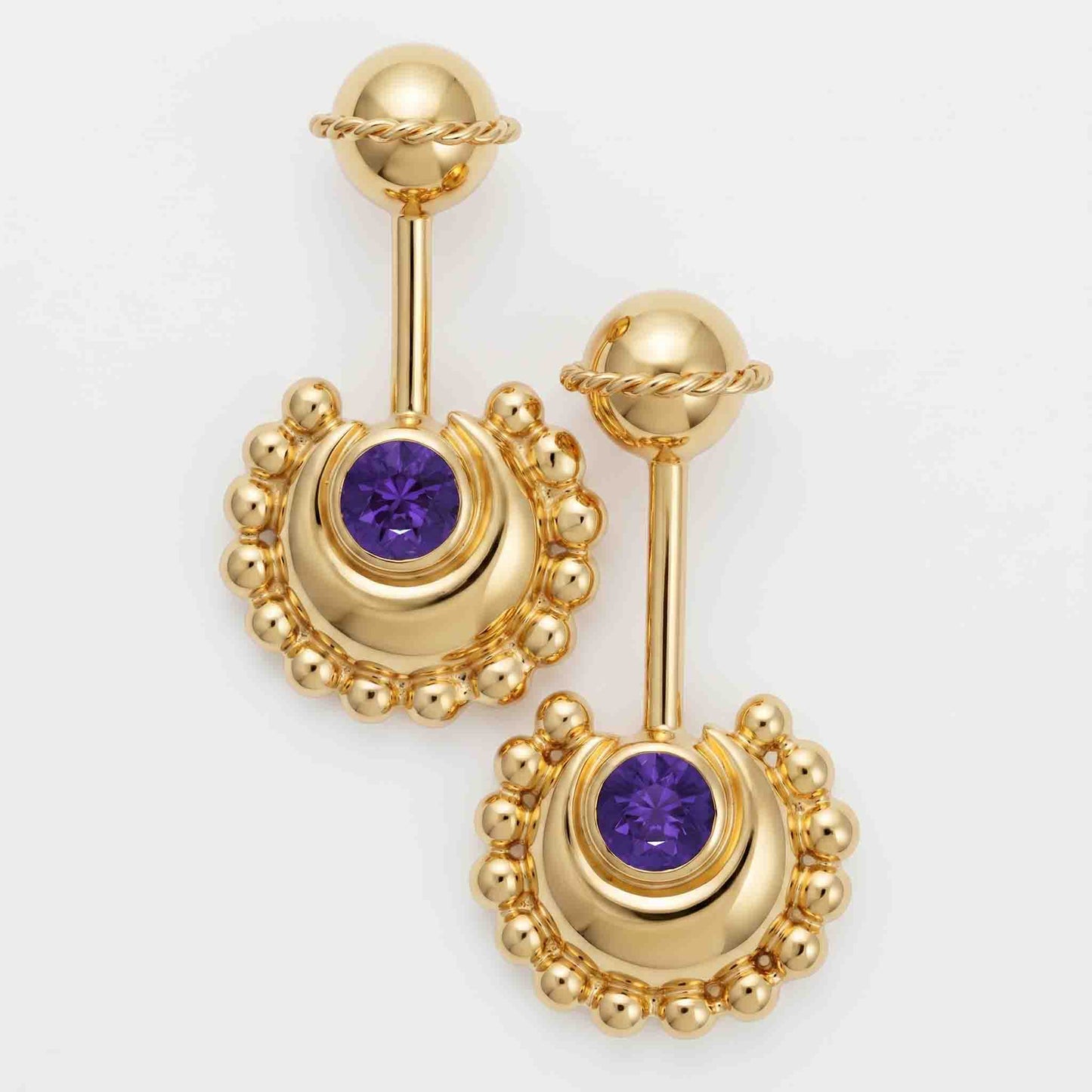 Silver Bugadi Circle Moon Wired Ball Top Purple Amethyst Design