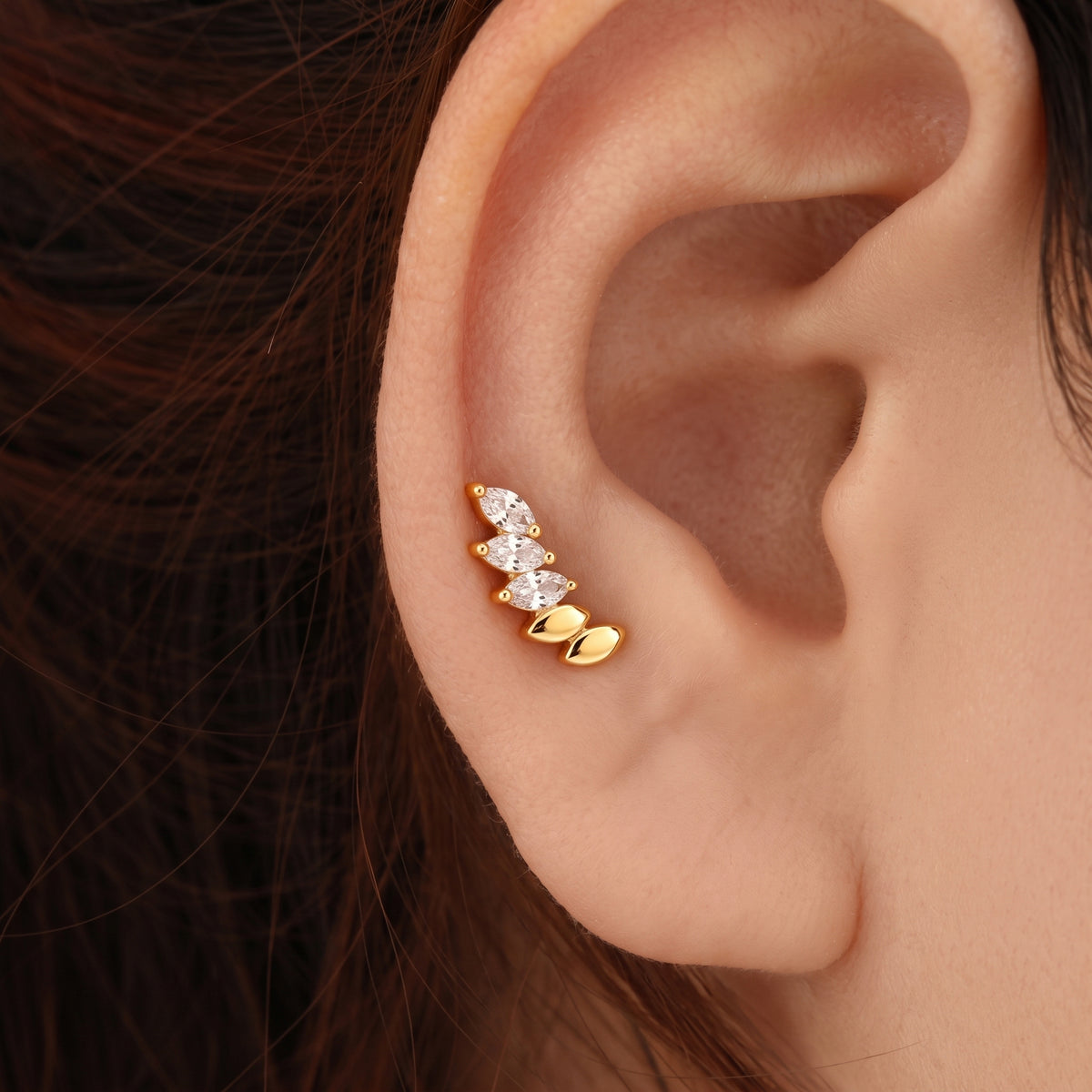 Silver Luxe Marquise Arc Stud Earrings