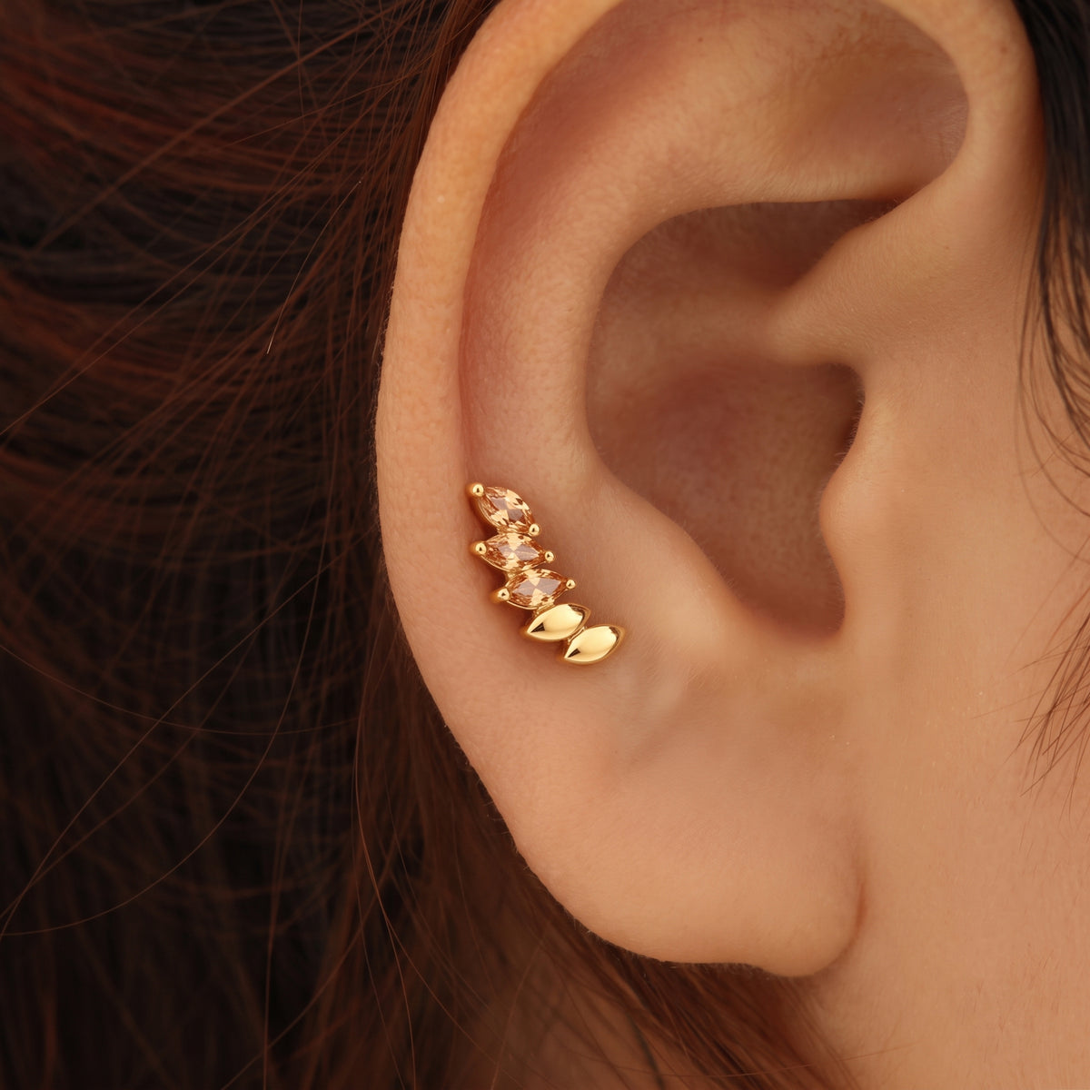 Silver Luxe Marquise Arc Champagne Stud Earrings