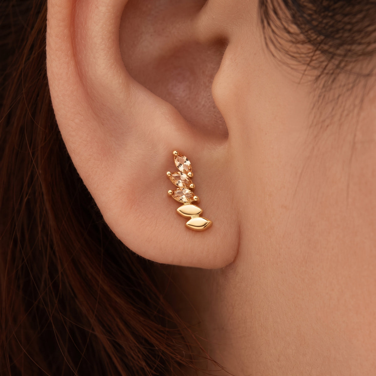 Silver Luxe Marquise Arc Champagne Stud Earrings