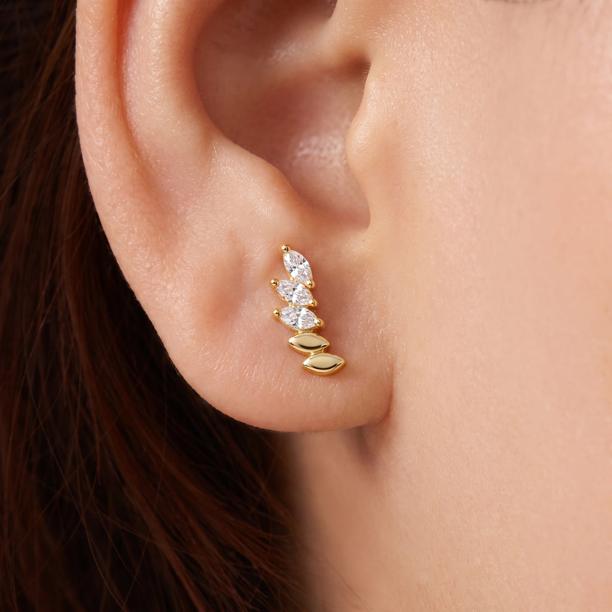 Silver Luxe Marquise Arc Stud Earrings
